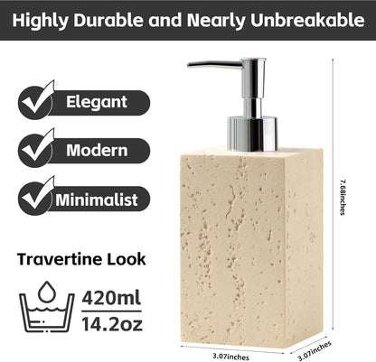 Soap Dispenser 420ML 14OZ, 2pcs Luxurious Hand Dish Soap Dispenser Set, Refillable Lotion Bottle with Rustproof Pump for Bathroom Countertop Kitchen Sink (Off White)