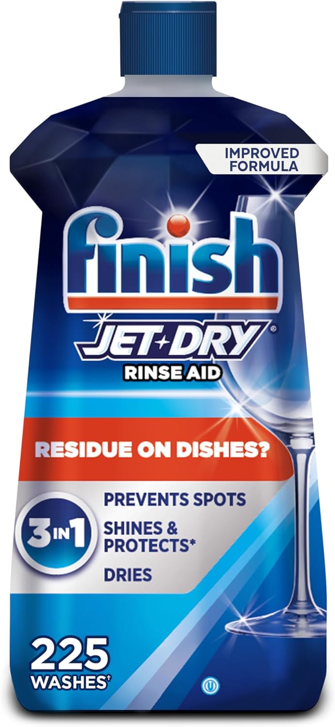 Finish Jet-Dry Dishwasher Rinse Aid, Compatible with Dishwasher Detergent, Prevents Spots & Residues, Dries, Shine & Protects, 32 oz, 315 washes