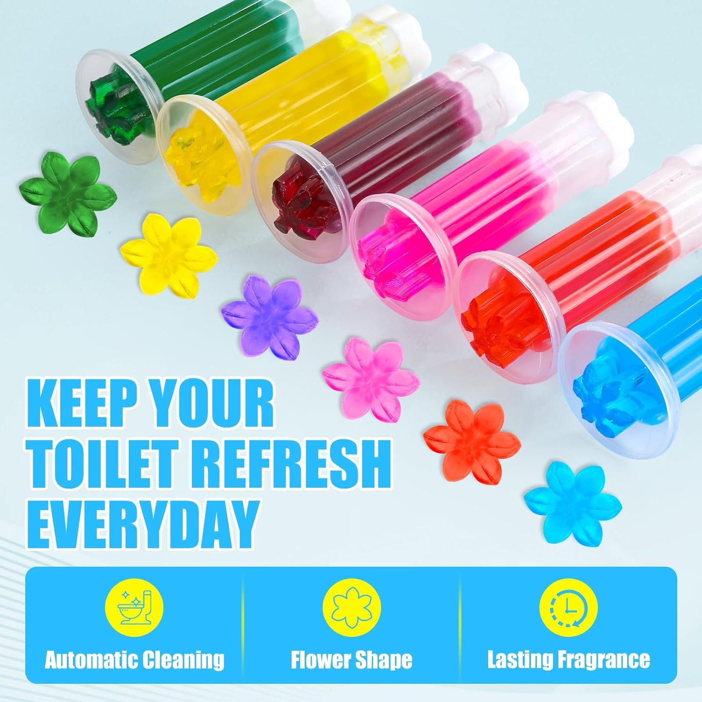 4 Pack Toilet Gel Stamp, 48 Stamps 4 Kinds Of Scent Toilet Bowl Cleaner Gel, Long-Lasting Flowers Shaped Bathroom Freshener, Keeps Toilet Fresh Fragrant and Clean