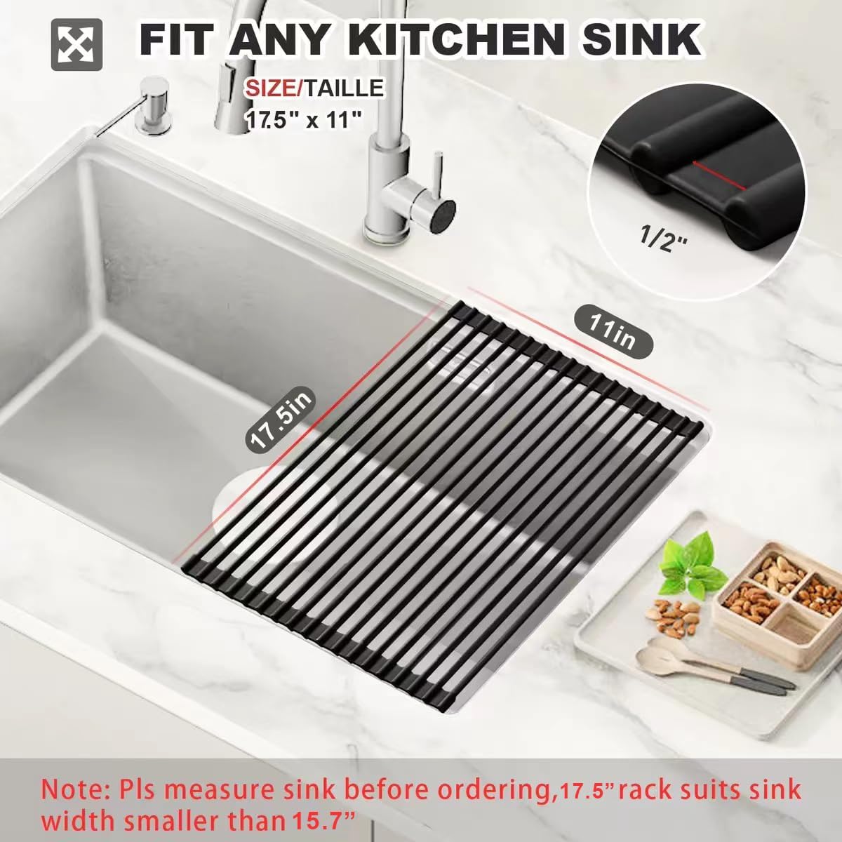 MERRYBOX Triangle Roll Up Dish Drying Rack Over The Sink, 2025 Anti-Rust Sink Drying Rack with Full Silicone Wrapped for Top of Corner, Anti-Slip Organizer for Kitchen