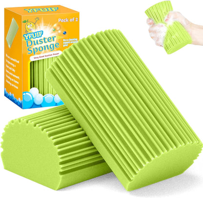 2-Pack Damp Duster Sponge for Clean, Magic Sponge Eraser Baseboard Cleaner Tool, Dusters for Cleaning Blinds, Glass, Vents, Railings, Mirrors,Window Track Grooves and Faucets