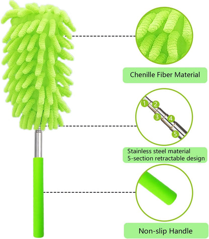 2 Pack Extendable Microfiber Feather Duster for Cleaning, Washable Dusters, Up To 30 Inch Reachable, Wet and Dry Use Cleaning Tools for Car, Ceiling Fan, Window, Furniture, Office