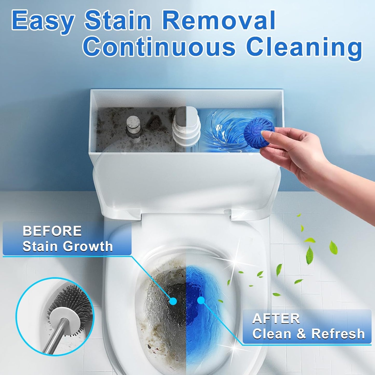 Msvvko Toilet Bowl Cleaner Tablets Blue Toilet Tank Cleaners, Septic-Safe Hard Water Stain Remove, Bathroom Automatic Toilet Cleaning & Deodorizer, Fresh Scent - 30 Tabs