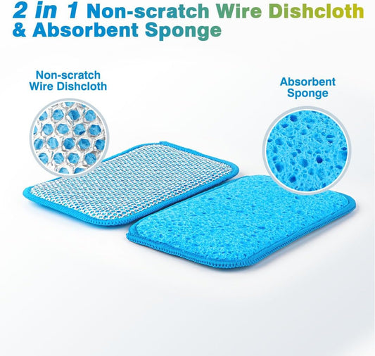 12 Pack Scrub & Wipe Cloths, Dual-Sided Sponges for Kitchen, All-Purpose Cloth for Dishes, Pots, Pans, Non-Stick Cookware, Countertops (Red, Yellow, Blue)