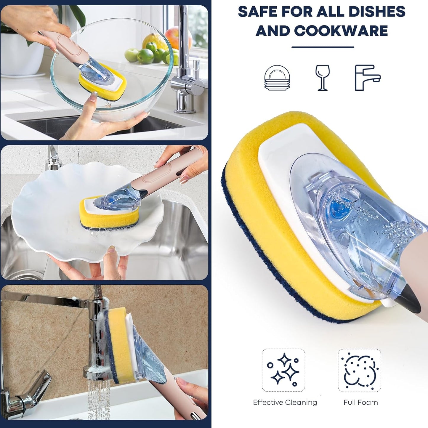 RIMAY Soap Dispensing Dish Brush, Dish Scrubber with Soap Dispenser, Dish Soap Brush, Dish Wand with Soap Dispenser Kitchen Brush for Dishes, Pans, Sink, Pots