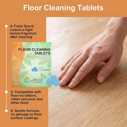 12pcs Floor Cleaner Tablets Hard Floor Cleaner Tablets, Pre-Measured Dissolvable Cleaning Solution for Tile, Vinyl, Compatible with Robot Mops & Wet/Dry Vacuums Cleaner lemon Scent
