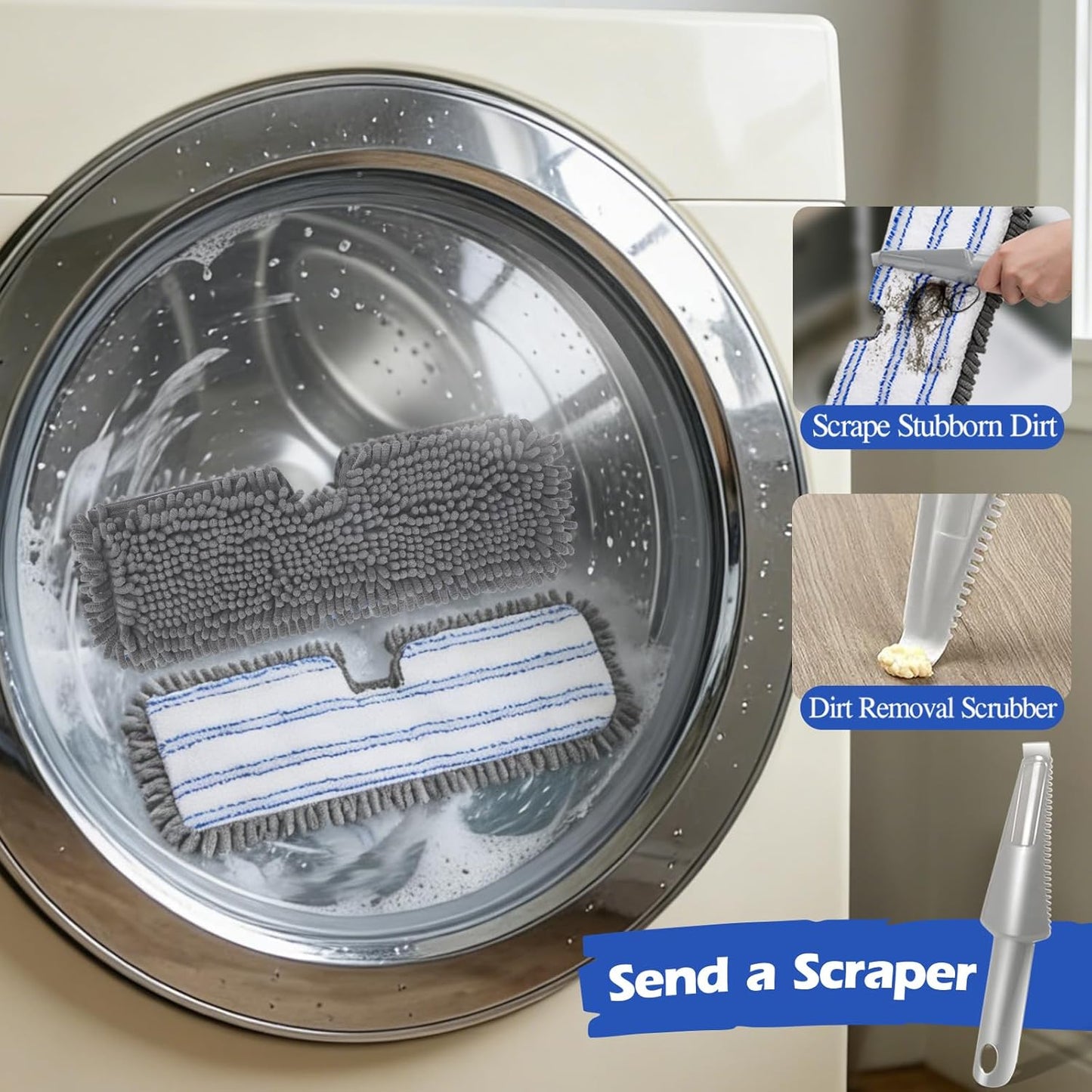 MASTERTOP Microfibre Flat Mop, Extended Wet Dry Large Floor Mop with 5 Reusable Pads & Telescopic Handle, Dust Mops for Laminate Wooden Hard Floor Vinyl Tile Floors Cleaning - Send 1 Cleaning Scraper