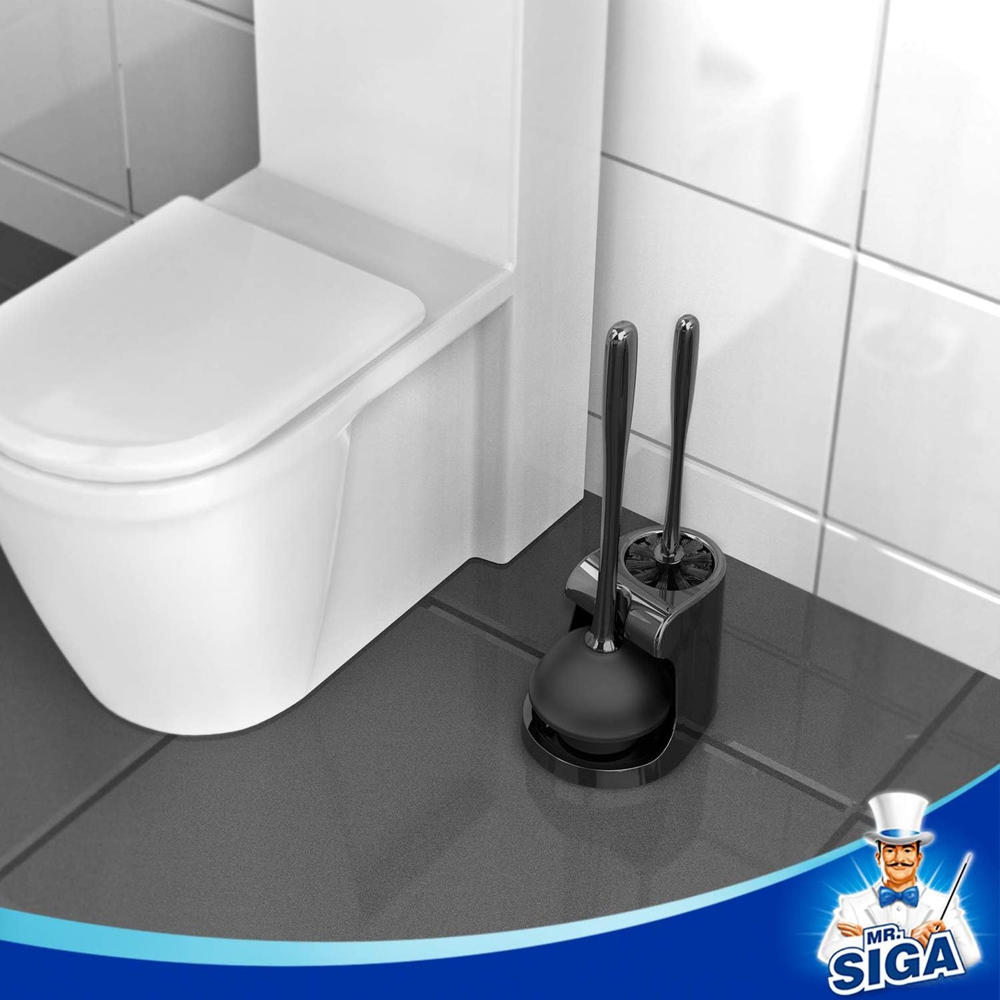 MR.SIGA Toilet Plunger and Bowl Brush Combo for Bathroom Cleaning, Gray, 2 Sets