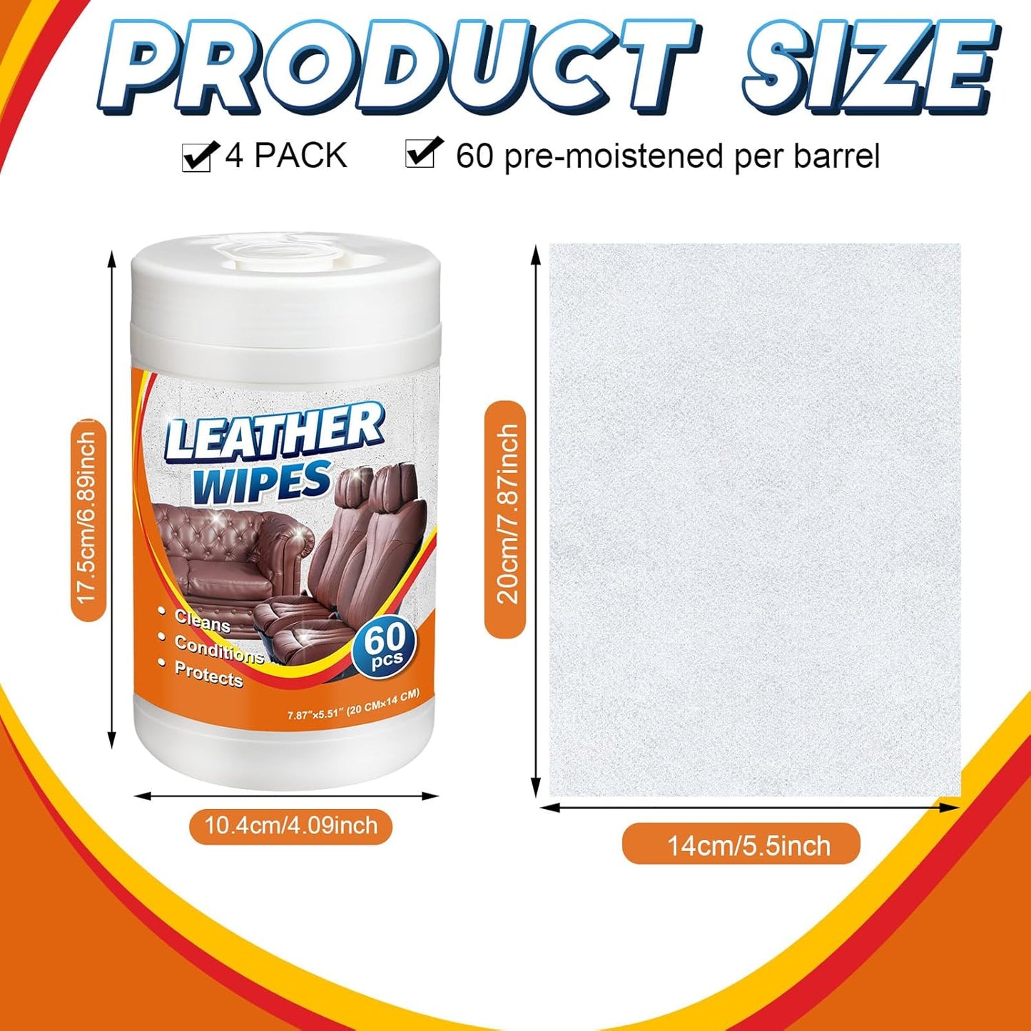 240 Count Large Leather Cleaner Conditioner Wipes Clean Protect Restore for Furniture, Car Seats, Shoes, Bags & More, Prevents Cracking & Fading, 8" x 5.5" Bulk Size
