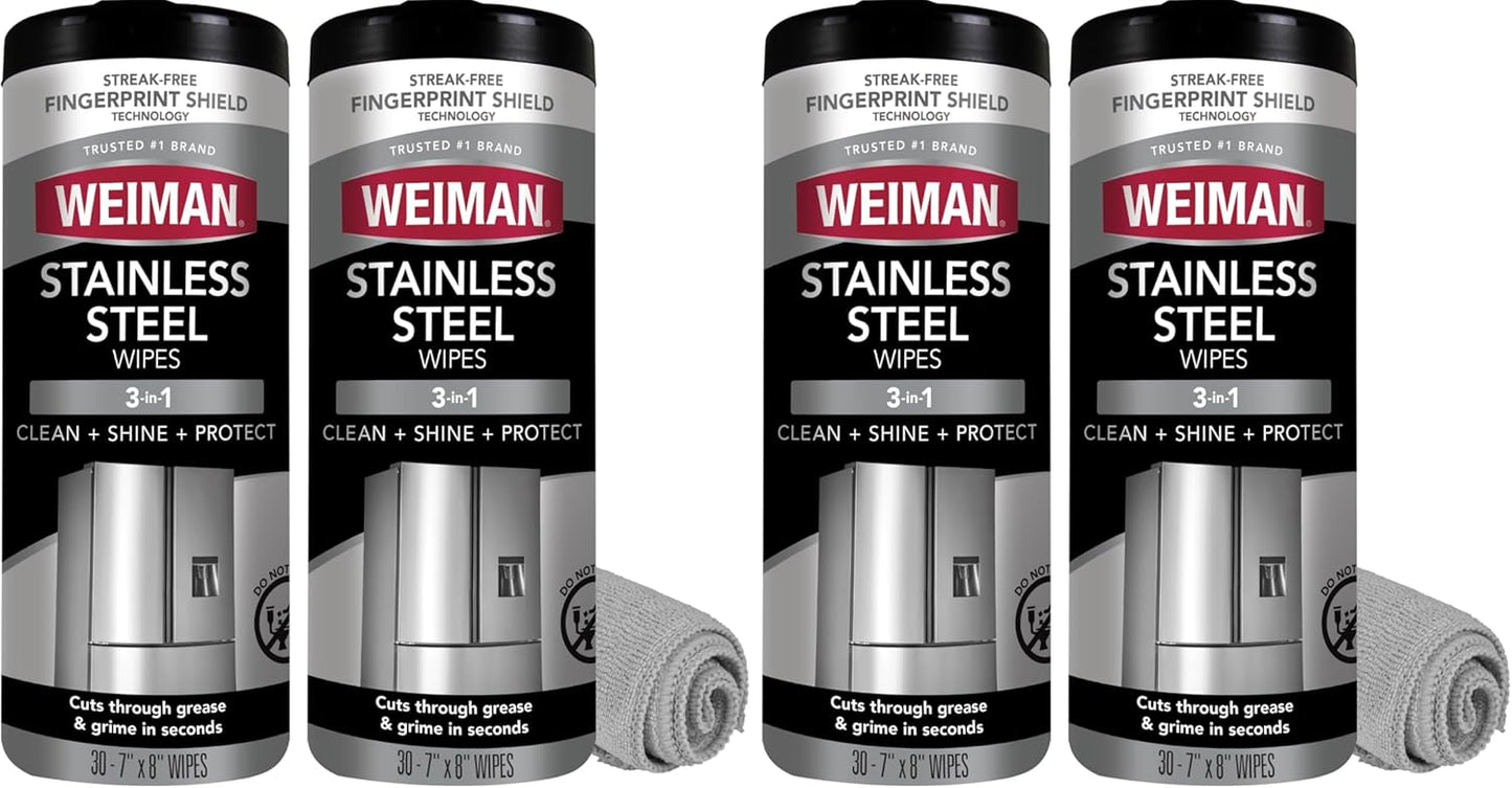 Weiman Stainless Steel Cleaner & Polish Kit, 2 Wipes & Cloth, Anti-Fingerprint, Removes Grease, Water Spots, Streaks & Residue, Polishing Cleaner Safe for Appliances, Chrome, Sinks & Grill Exteriors