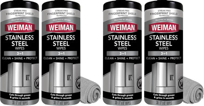 Weiman Stainless Steel Cleaner & Polish Kit, 2 Wipes & Cloth, Anti-Fingerprint, Removes Grease, Water Spots, Streaks & Residue, Polishing Cleaner Safe for Appliances, Chrome, Sinks & Grill Exteriors