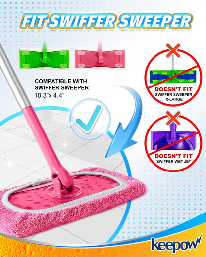 KEEPOW Reusable Mop Pads Compatible with Swiffer Sweeper Mop, Dry Sweeping Cloths for Swiffer Pads, 8 Pack Washable Microfiber Wet Mopping Cloth Refills for Surface/Hardwood Floor Cleaning