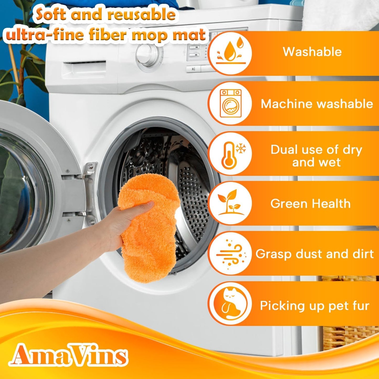 AmaVins 5 Pack Reusable Microfiber Mop Pads Compatible with Swiffer Sweeper Mop, Wet and Dry Flat mop Cover, Washable Mop Pads for Surface/Hardwood Floor Cleaning (Mop is Not Included)