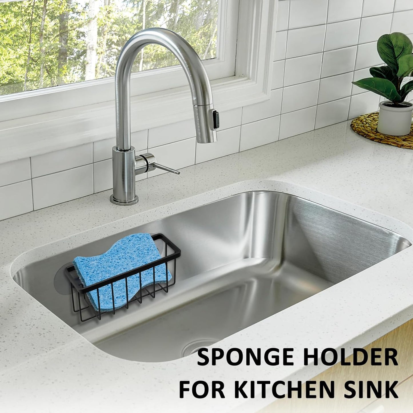 SHFKS Sponge Holder for Kitchen Sink Suction,Kitchen Sink Sponge Holder,Sink Caddy, Soap Holder,Bathroom,Scrubbers (Black)