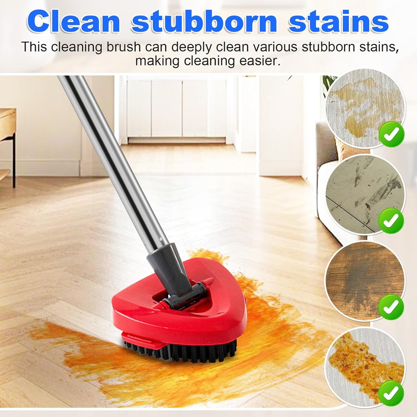 4 Part Stainless Steel Spin Mop Handles, Mop Base & Upgrade Scrub Brush Combo for Ocedar EasyWring 1 Tank Spin Mop System, Mop Handle Mop Base & Brush Set for O Cedar Mop, Universal Thin Screw Joints