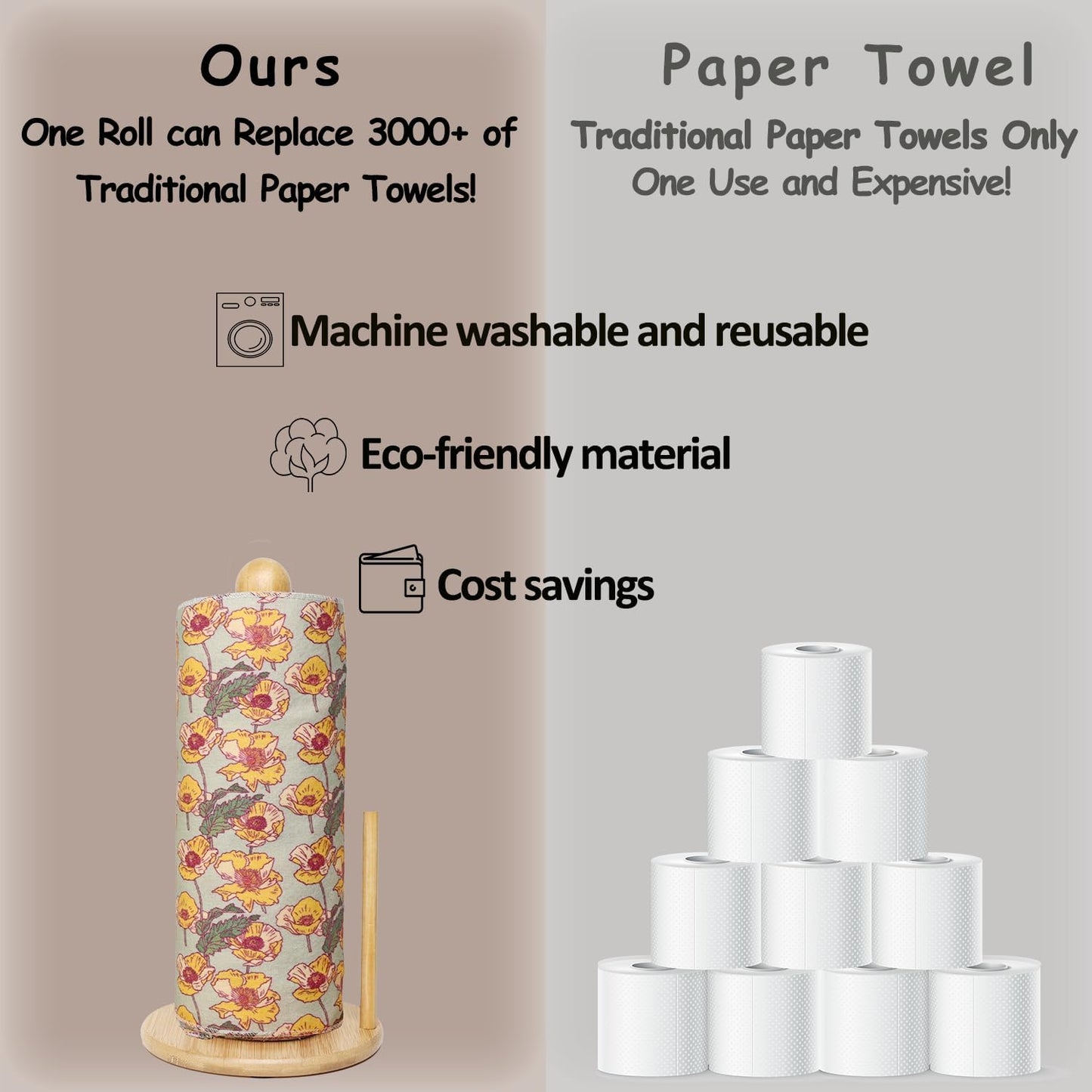 25 Pack Reusable Paper Towels, Paperless Towels Roll Washable Cotton Cloth for Kitchen Towels Zero Waste Products Alternative Paper Towels Alternative (Bohemian)