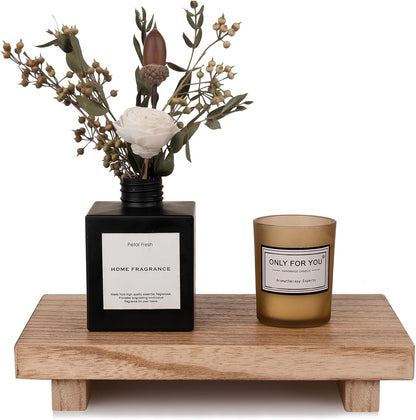 zoocatia Small Wood Tray Pedestal Stand Farmhouse Bathroom Decor Decorative Wooden Riser Kitchen Soap Dish Holder for Vanity, Counter, Sink, 9" x 5.9" - Black