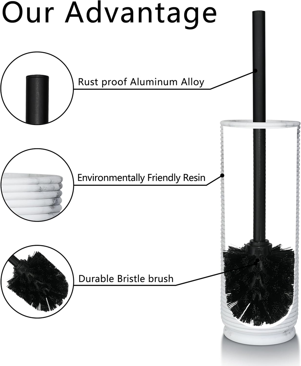 White Floral Branches Design Resin Toilet Bowl Brush and Holder Set, Elegant Bathroom Cleaning Tool with Durable Bristles, Compact and Functional