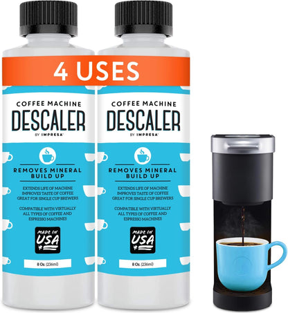 IMPRESA Coffee Machine Descaler (2 Uses Per Bottle) - Made in the USA - Universal Descaling Solution, Compatible with Nespresso, Delonghi and All Single Use Coffee and Espresso Machines