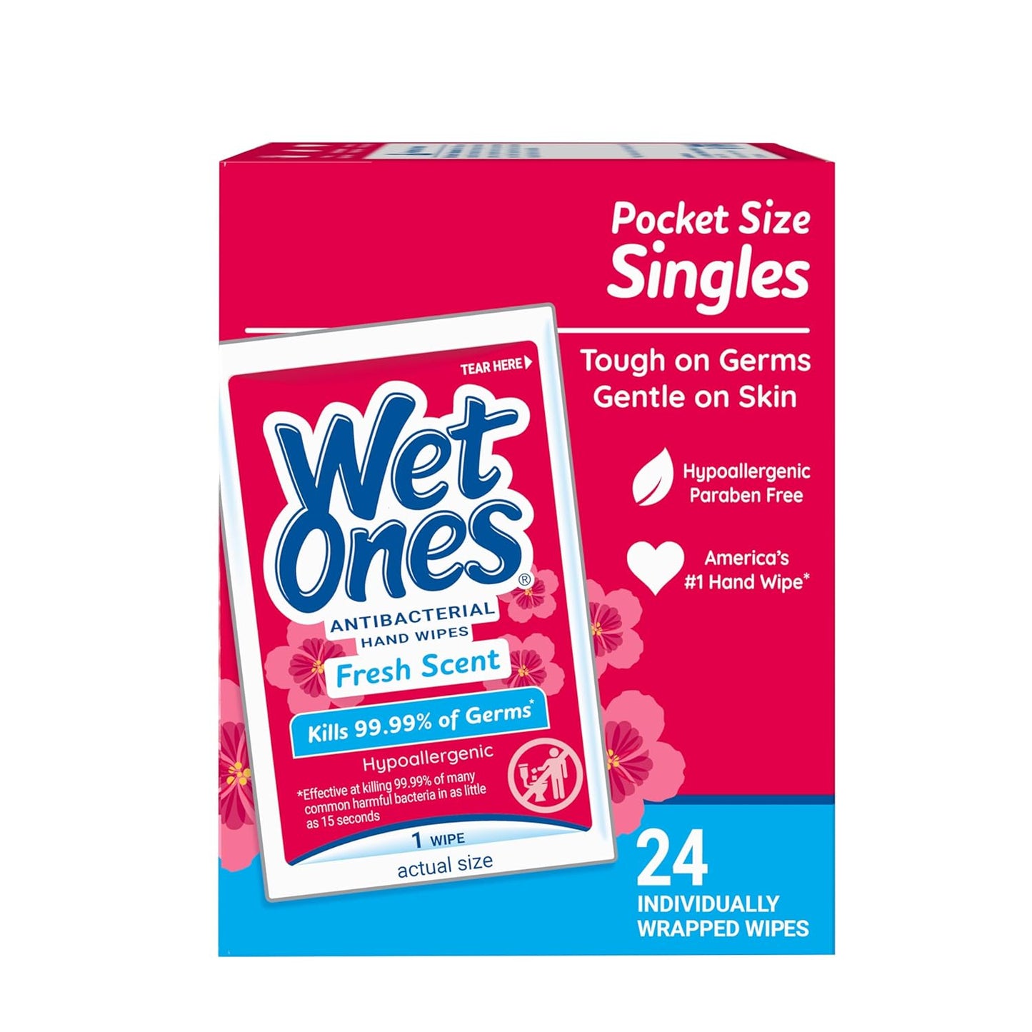 Wet Ones Antibacterial Hand Wipes Singles, Fresh Scent Wipes, Individual Wipes, Antibacterial Wipes, Hand Wipes Individually Wrapped, 24ct (6 pack)