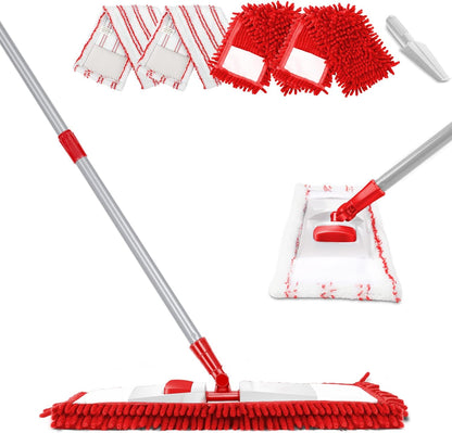 MASTERTOP Microfibre Flat Mop, Extended Wet Dry Large Floor Mop with 5 Reusable Pads & Telescopic Handle, Dust Mops for Laminate Wooden Hard Floor Vinyl Tile Floors Cleaning - Send 1 Cleaning Scraper