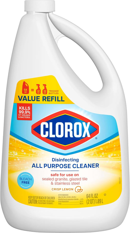 Clorox Disinfecting All Purpose Cleaner, Bleach Free, Crisp Lemon, Refill, 64 Fluid Ounces
