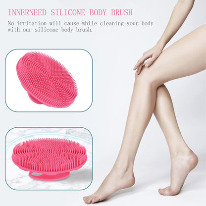 INNERNEED Food-Grade Soft Silicone Body Scrubber Shower Brush Handheld Cleansing Skin Brush, Gentle Exfoliating and Lather Well (Black)