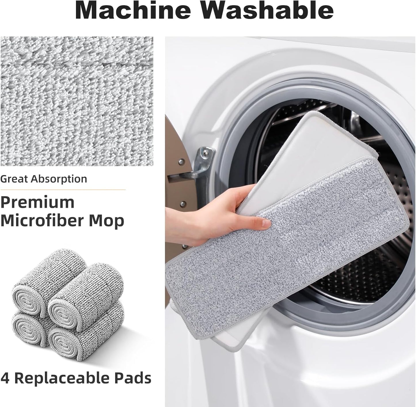 Mop and Bucket with Wringer Set, Hands-Free Flat Floor Mop and Bucket for Floor Cleaning, 60" Extra Long Stainless Steel Handle, 4 Washable Microfiber Pads, Mops for Wall, Hardwood, Tile