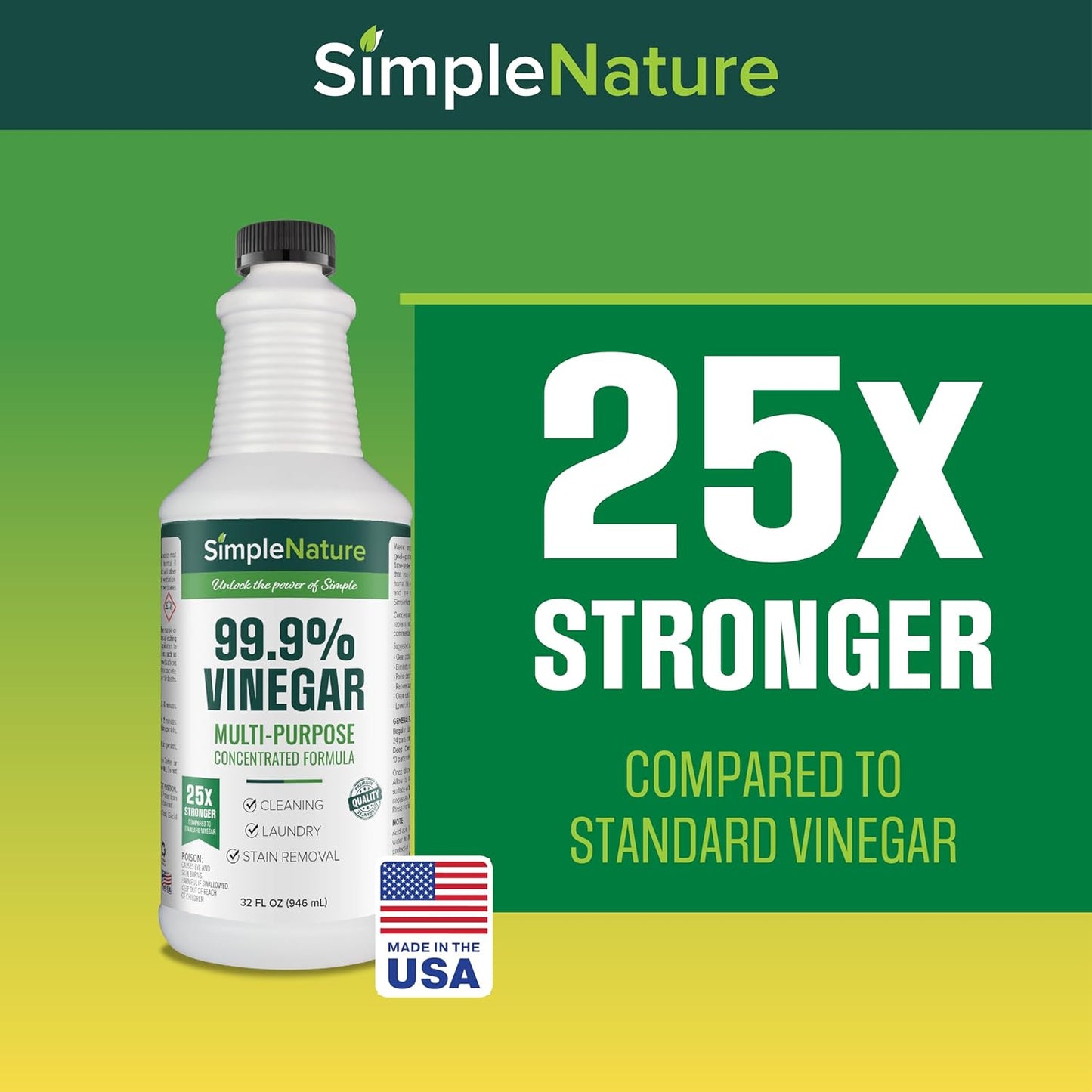 SimpleNature 45% Vinegar (1 Gallon) - Highly Concentrated Vinegar for Heavy-Duty Cleaning Power for Home & Patio, Limescale Removal & DIY Formulas - Dilutes Easily - Free of Dyes or Fragrance