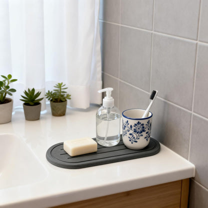 2PCS Water Absorbing Stone Drying Tray Mat for Bathroom Sink & Kitchen Counter Faucet Organizer, Quick Dry Dish Rack Soap Dispenser Sponge Holder, Vanity Sink Caddy Bar Coaster, Ivory White 8“x 4”