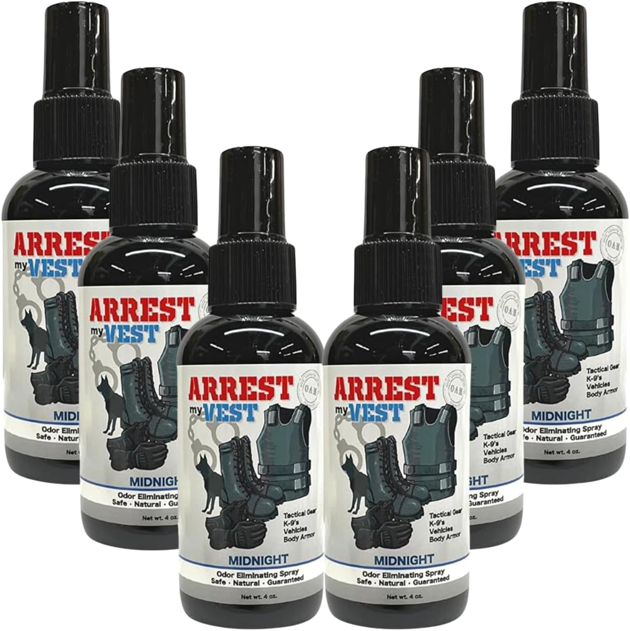 Arrest My Vest Military and Police Grade Odor Eliminating Spray for Body Armor Odor, Tactical Gear. Safe on K9's. Safe on All Ballistic Vests and Fabrics - Midnight Fragrance - 2 16 oz Bottles