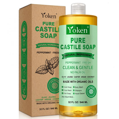 Yoken Castile Soap Liquid EWG Verified(1 Gallon, Unscented) Pure-Castile Liquid Soap for Body, Face, Hand, Pets, Laundry, Dish Soap and More - Made With Organic Oil, Vegan, Clean & Gentle, Versatile