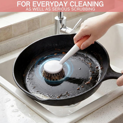 Patelai 12 Pack Kitchen Scrub Dish Brush with Long Handle Dish Scrubber with Stiff Bristles Scrub Brushes for Kitchen Dishes Washing Tools, Pots, Pans and Sink Cleaning (Celadon)