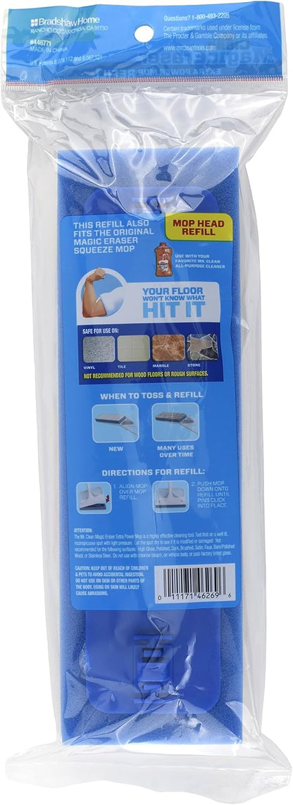 Mr. Clean Magic Eraser Extra Power Floor Mop Foam Refill Head with Water-Activated Micro-Scrubbers, White/Blue