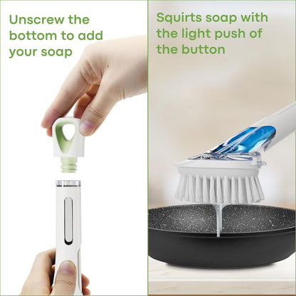 RIMAY Soap Dispensing Dish Brush, Dish Scrubber with Soap Dispenser, Dish Soap Brush, Dish Wand with Soap Dispenser Kitchen Brush for Dishes, Pans, Sink, Pots