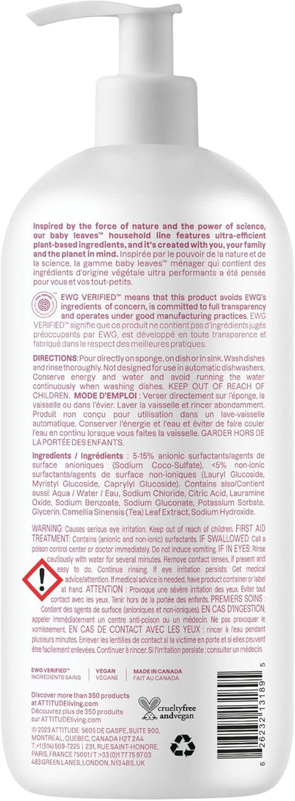 ATTITUDE Baby Bottle & Dish Soap, EWG Verified Bottle Cleaner, Fragrance Free & Dye Free, Removes Milk Residue & Grease, Vegan, Unscented, 23.7 Fl Oz