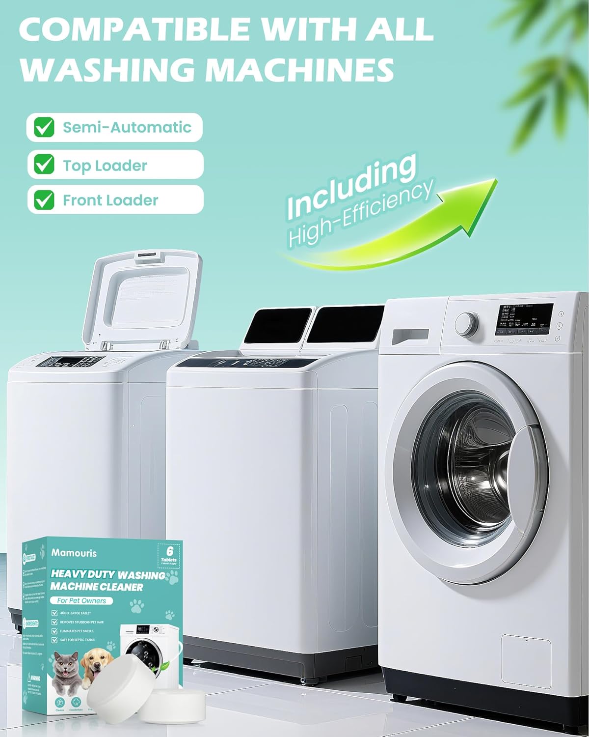 Washing Machine Cleaner Tablets: 24 Pack Deep Cleaning For HE, Front Loader & Top Load Washer, Removes Pet Hair, Odors, Formulated for Pet Owners, Septic Safe, 12 Month Supply, 11G