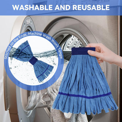 Heavy Duty Commercial Mop Head Replacement Microfiber Tube Mop Heads for Floor Cleaning: 3 Packs Looped End Wet Mop Head Refill for Home Commercial Industrial Use (Yellow)