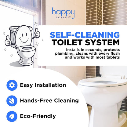Happy Toilet Cleaner Automatic Toilet Bowl Cleaner - Easy to Install Toilet Tablet Holder - Self-Cleaning Toilet System, Deep Clean with Every Flush - Made in the USA