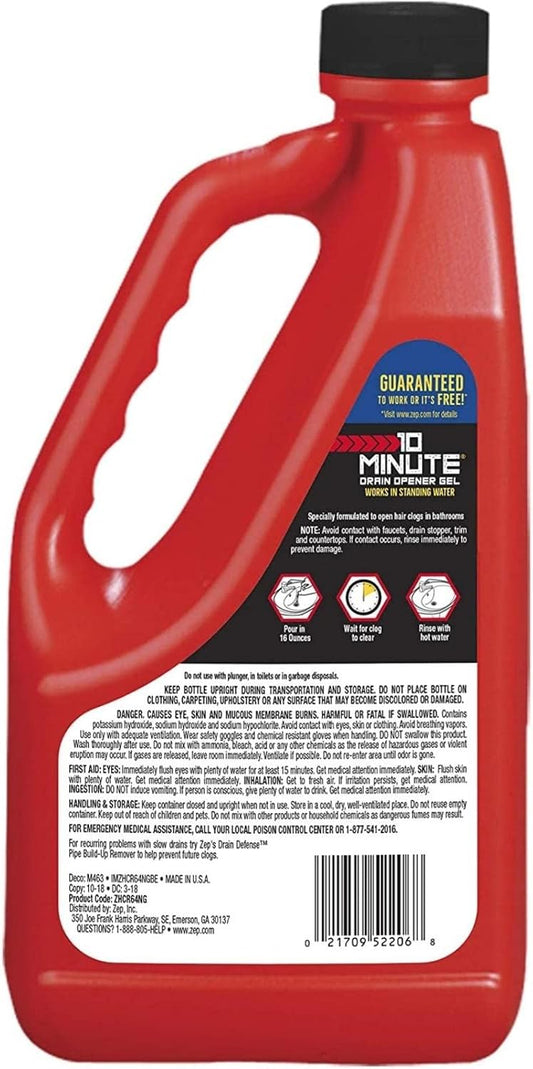 Zep 10 Minute Drain Opener Gel 64 Ounce - ZHCR64NG - Commercial Strength, Fast Acting and Safe for All Pipes