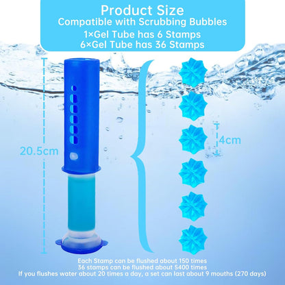 6 Packs Toilet Bowl Gel Stamp - Replacement Gel Toilet Bowl Cleaning Stamps Compatible with Scrubbing Bubbles, Stop Limescale and Rings, for Cleaning and Refreshing, 6 Pack with Dispenser
