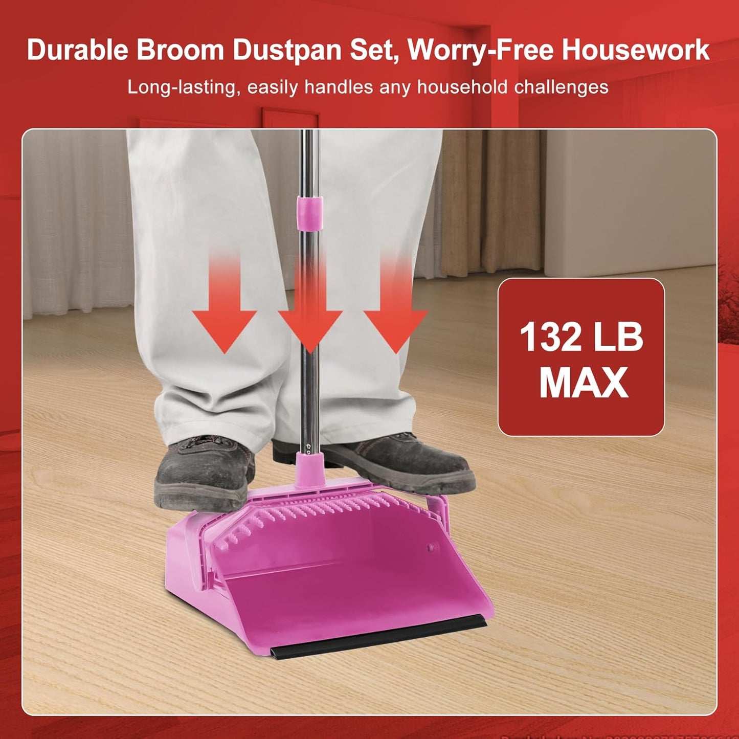 Tiumso Upgrade Broom and Dustpan Set, Broom with Dustpan Combo Sets, Large Brooms and Dust Pan with Handle, Self-Cleaning Dust Pans, Heavy Duty Broom and Dustpans Set for Lobby Kitchen Office - Green