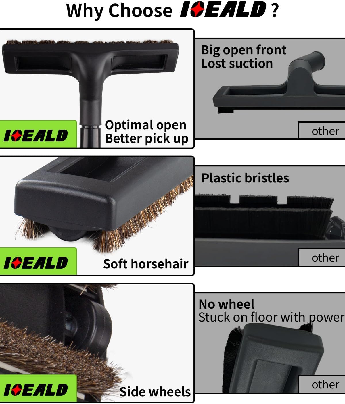 For Shark Vacuum Attachments, Round Horse Hair Vacuum Brush Attachment For Shark Vacuum Brush Attachment With 1-1/4” To 1-3/8” Adapter, For Dusting Car Seats & Upholstery, 3 Pack