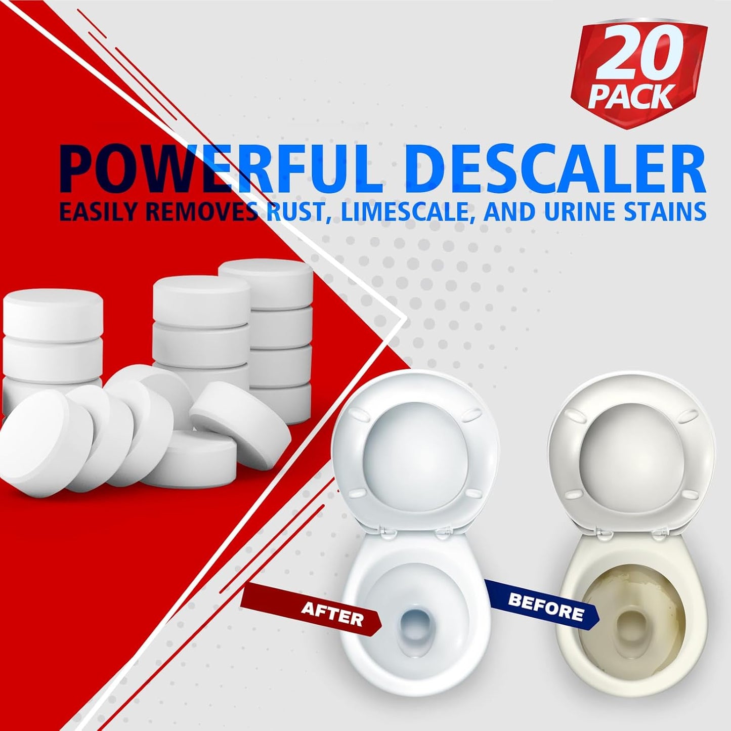 USKICH 20 Pack Toilet Bowl Cleaner Tablets,Blue Automatic Toilet Tank Cleaners, Long-Lasting Household Toilet Cleaners,Toilet flush Cleaning & Deodorizer
