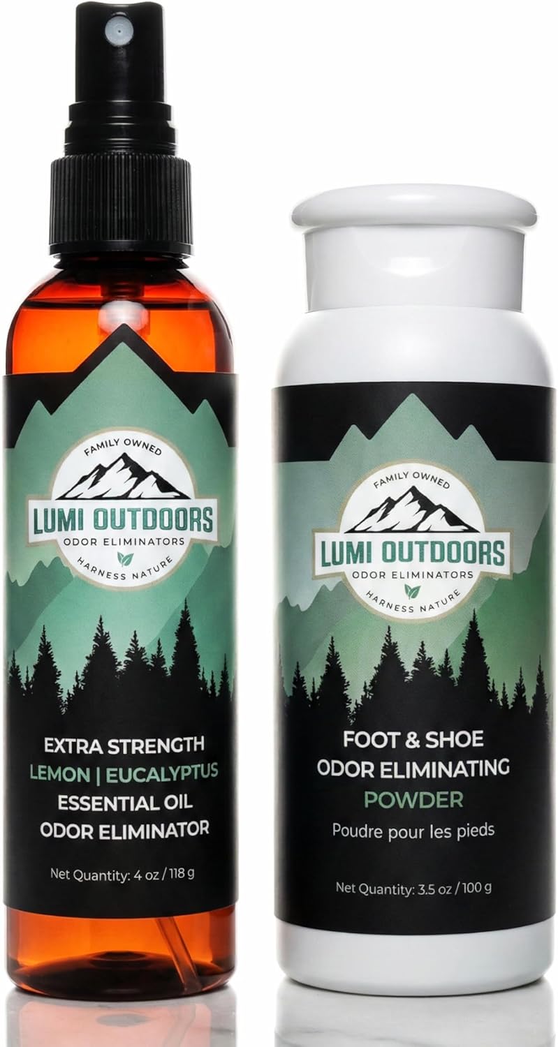 Lumi Outdoors Natural Shoe Deodorizer Spray (700+ Sprays) - Extra Strength Shoe Odor Eliminator for Smelly Shoes & Foot Odor - Replaces Shoe Balls & Inserts - Lemon Eucalyptus