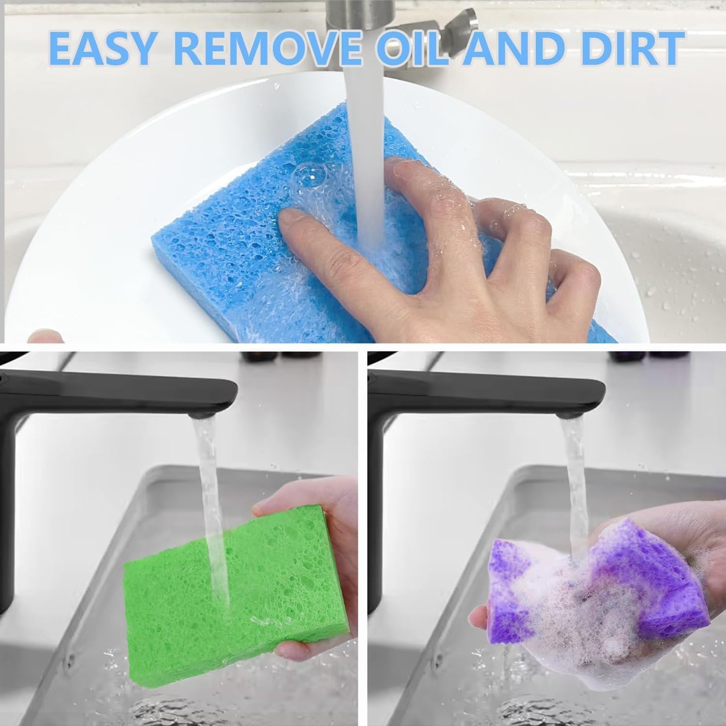 Cellulose Sponges, Large Size 4" x 6" x 1" - Heavy Duty Scrub Kitchen Sponge, Clean Tough Messes Without Scratching Kitchen Cleaning Pads, Pop Up Eco DIY (6 Pack), Green