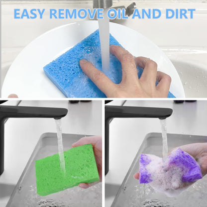 Cellulose Sponges, Large Size 4" x 6" x 1" - Heavy Duty Scrub Kitchen Sponge, Clean Tough Messes Without Scratching Kitchen Cleaning Pads, Pop Up Eco DIY (6 Pack), Green