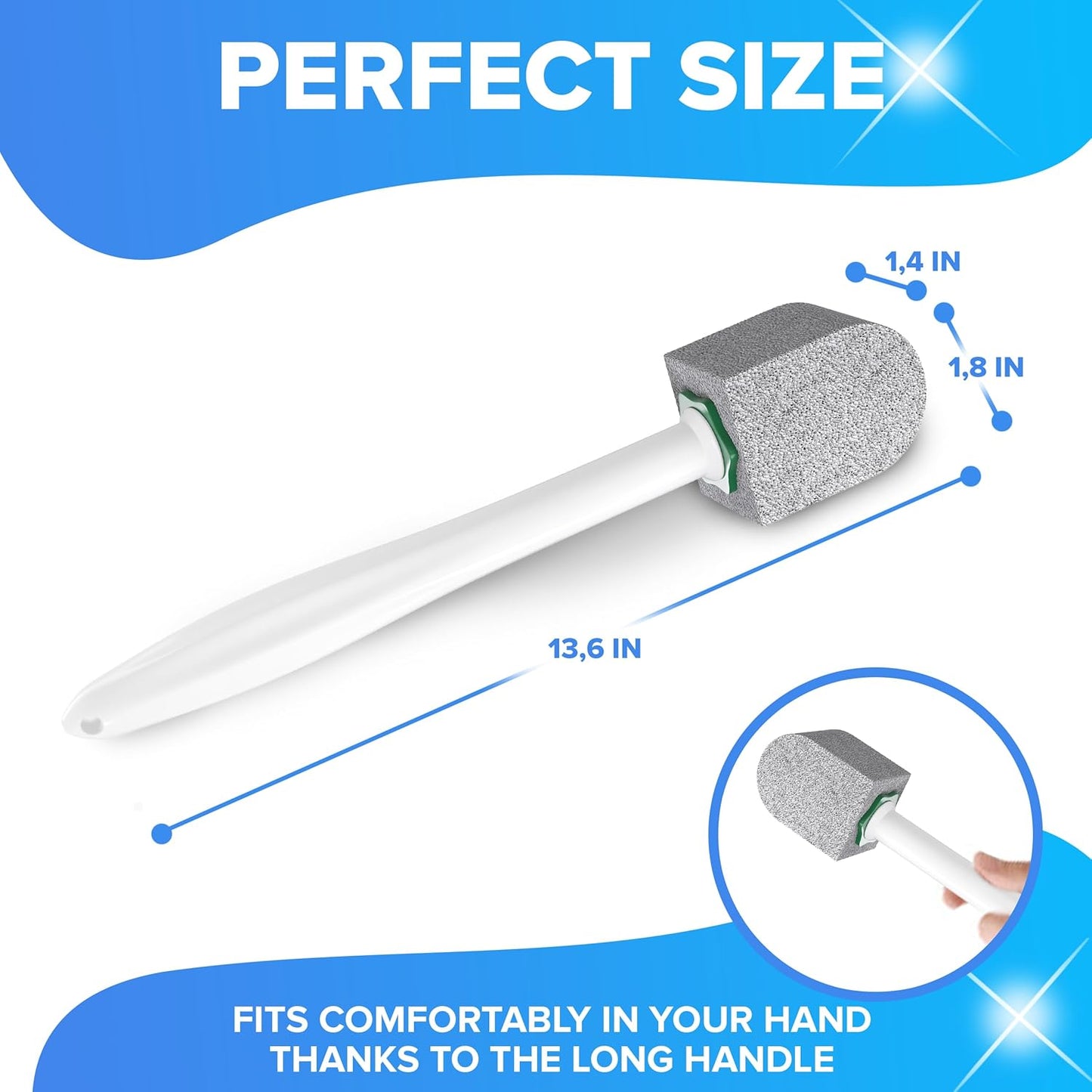 DISIWENE Pumice Cleaning Stone with Handle Toilet Bowl Cleaner Hard Water Ring Remover for Bath/Pool/Kitchen/Household Cleaning (2, 2 Pack with Handle)