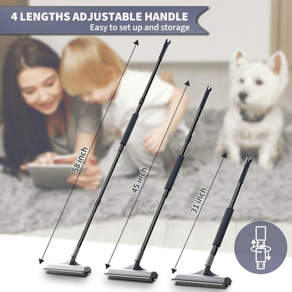 Carpet Rake for Pet Hair Removal - Reusable Dog & Cat Hair Remover with 58" Reinforced Steel Handle, 3-in-1 Professional Modular Rug Rake & Scraper Tool for Shag Rugs, Couch, Stairs (Orange)