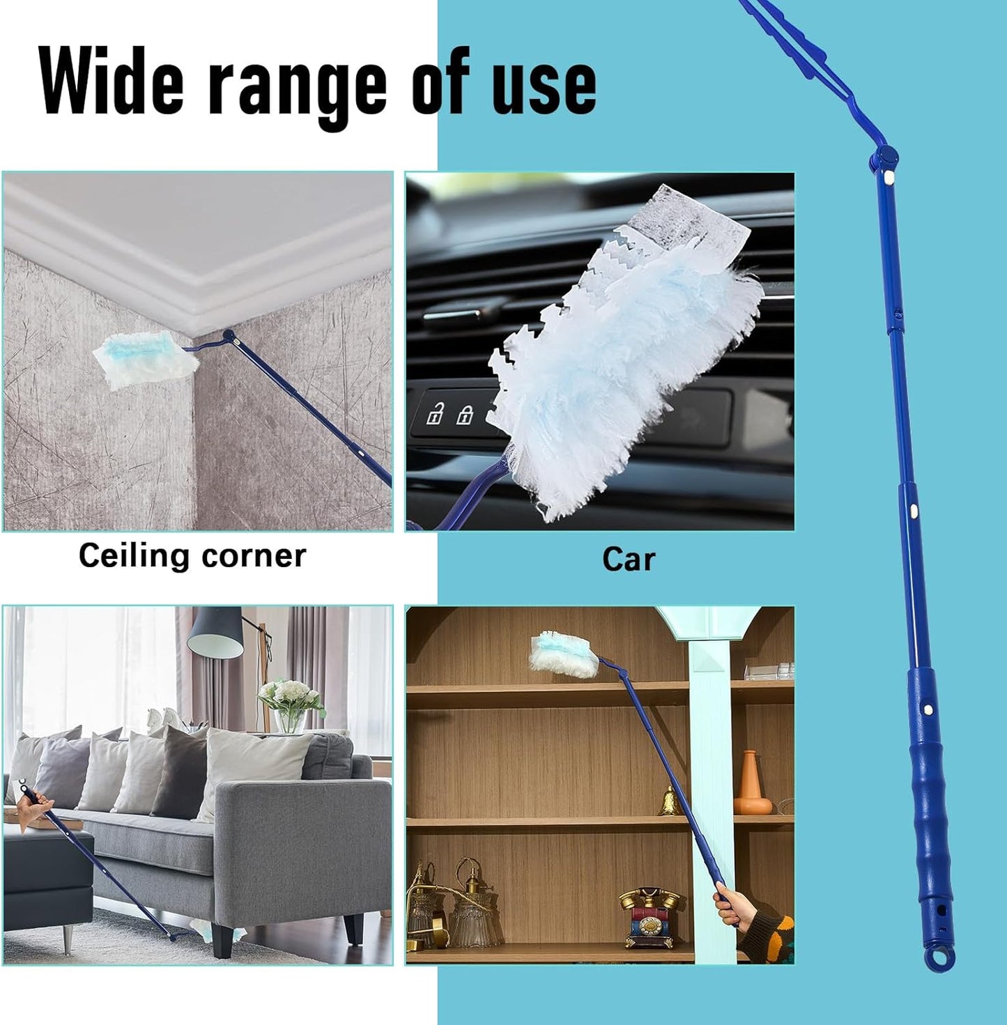 Colingmill 12 Pcs 3 ft Replacement Handles Compatible with Duster Refills, Extendable Long Extended Handle Only, Adjustable Length for Ceiling Fans, Blinds, Shelves, Windows (White)